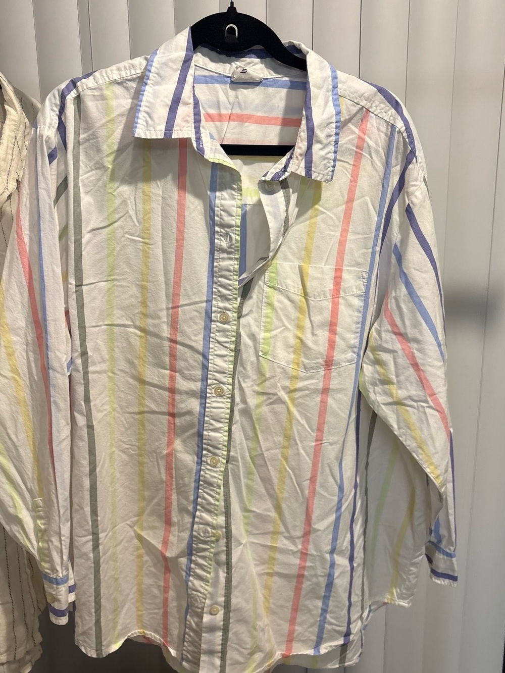 GAP White Button-Down Shirt with Pastel Multi-Color Stripes